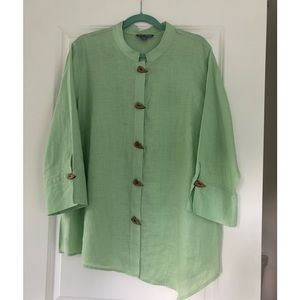 GO SILK WOMAN -PISTACHIO COLOR, LINEN TUNIC BLOUSE
